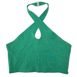 ARITZIA | Sun•deh Keyhole Green Halter Neck Crop Top With Silver Metal Clasp